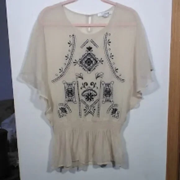Forever 21 Sheer Embroirdered Retro Style Blouse Sz M - Picture 10 of 11